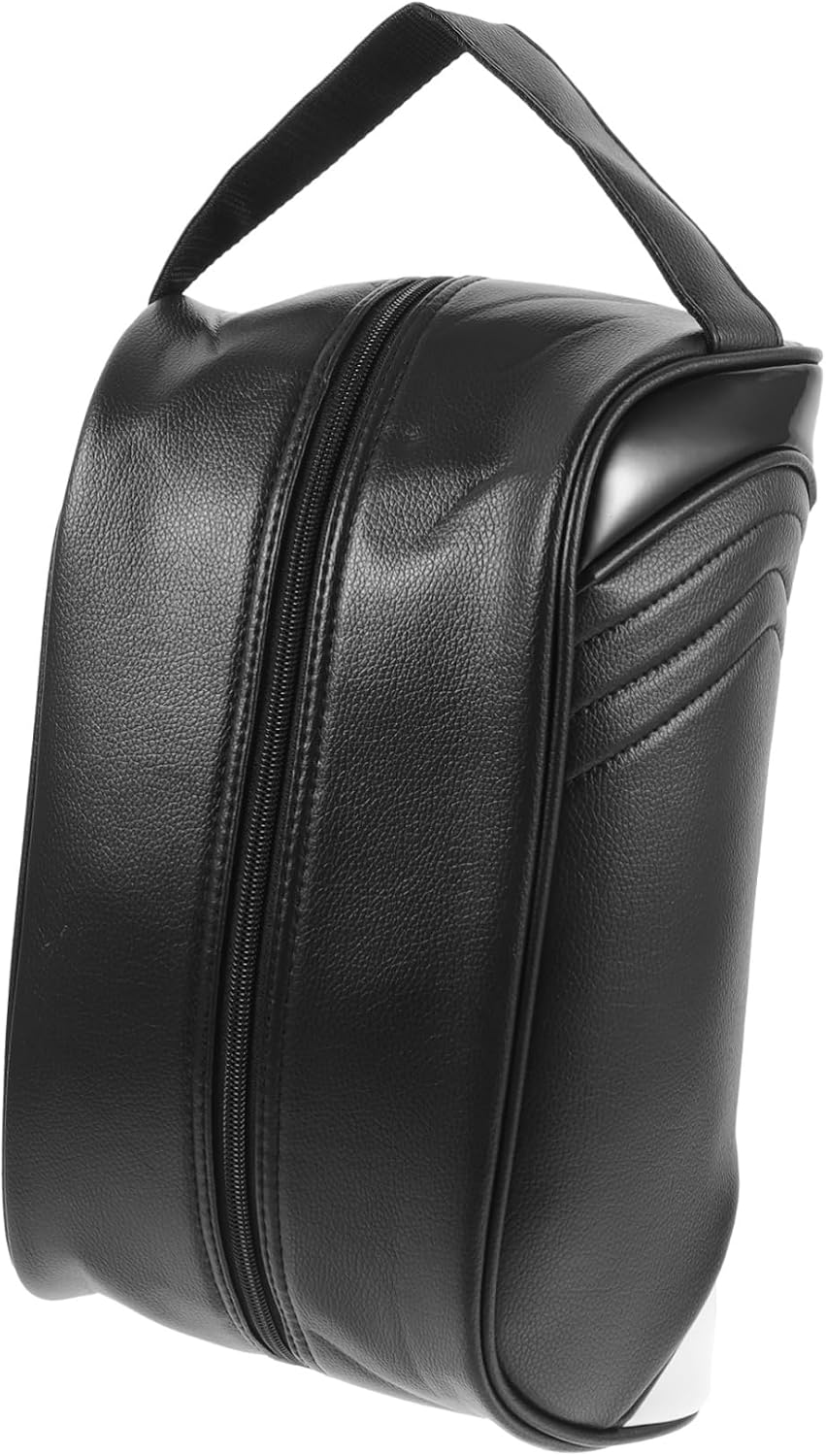 Black Leather Waterproof Golf Shoe Bag Zippered Portable Pouch | Foldable Profile, Luggage Packing Support, Basketball Scenario Use, Compact Organizer Layout, Easy Carry
