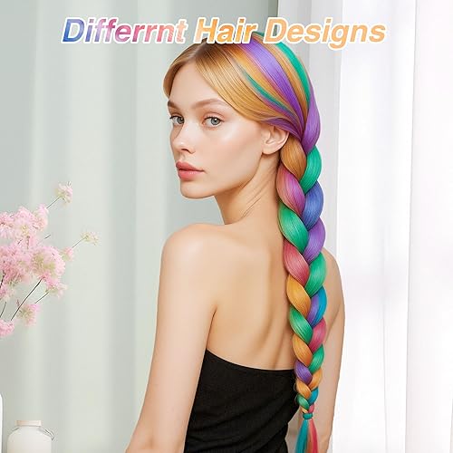 Miniatura 5 de BEAHOT - 32 extensiones de cabello con clip de colores  20 pulgadas de largo arcoíris lacio con clip sintético para Halloween cosplay fiesta de moda