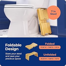 Squatty Potty Oslo Folding Bamboo Stool 7 + PlantBased Flushable Wipes Bundle - Eco Foldable Bamboo Stool & Gentle Flushable Wipes for Clean, Comfortable Bathroom Routine