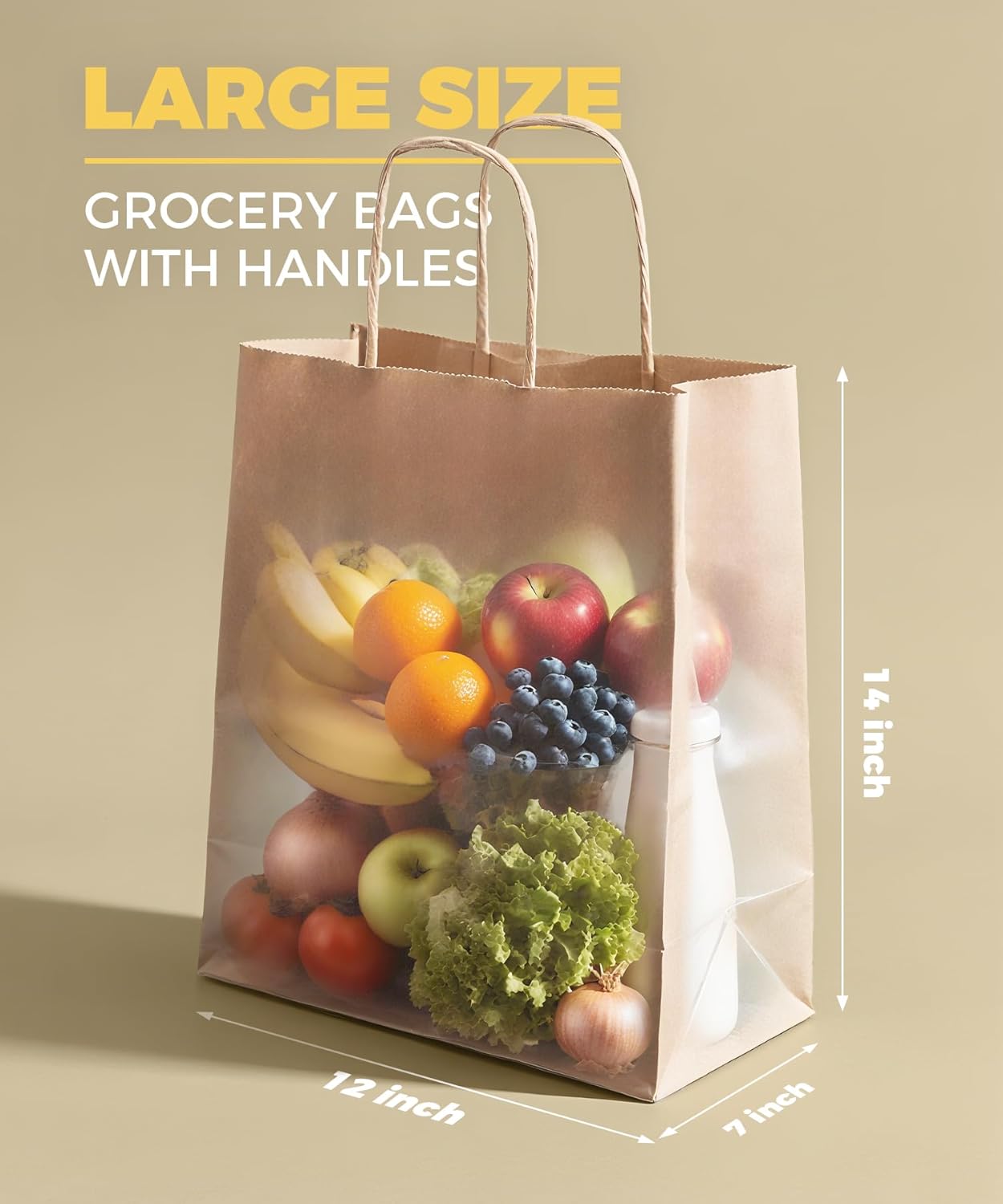 Paper Grocery Bags with Handles (100 Pcs Bulk) 12x7x14 Inches, Large Brown Paper Bags 57 Lbs Basis - Heavy Duty Kraft Paper Sacks for Shopping, Retail, Takeout, To Go - Image 5