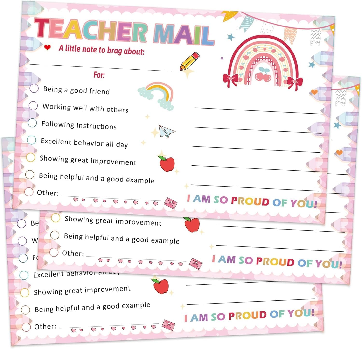 60 Pack Pink Teacher Mail Postcards Teacher Notes to Parents Reward