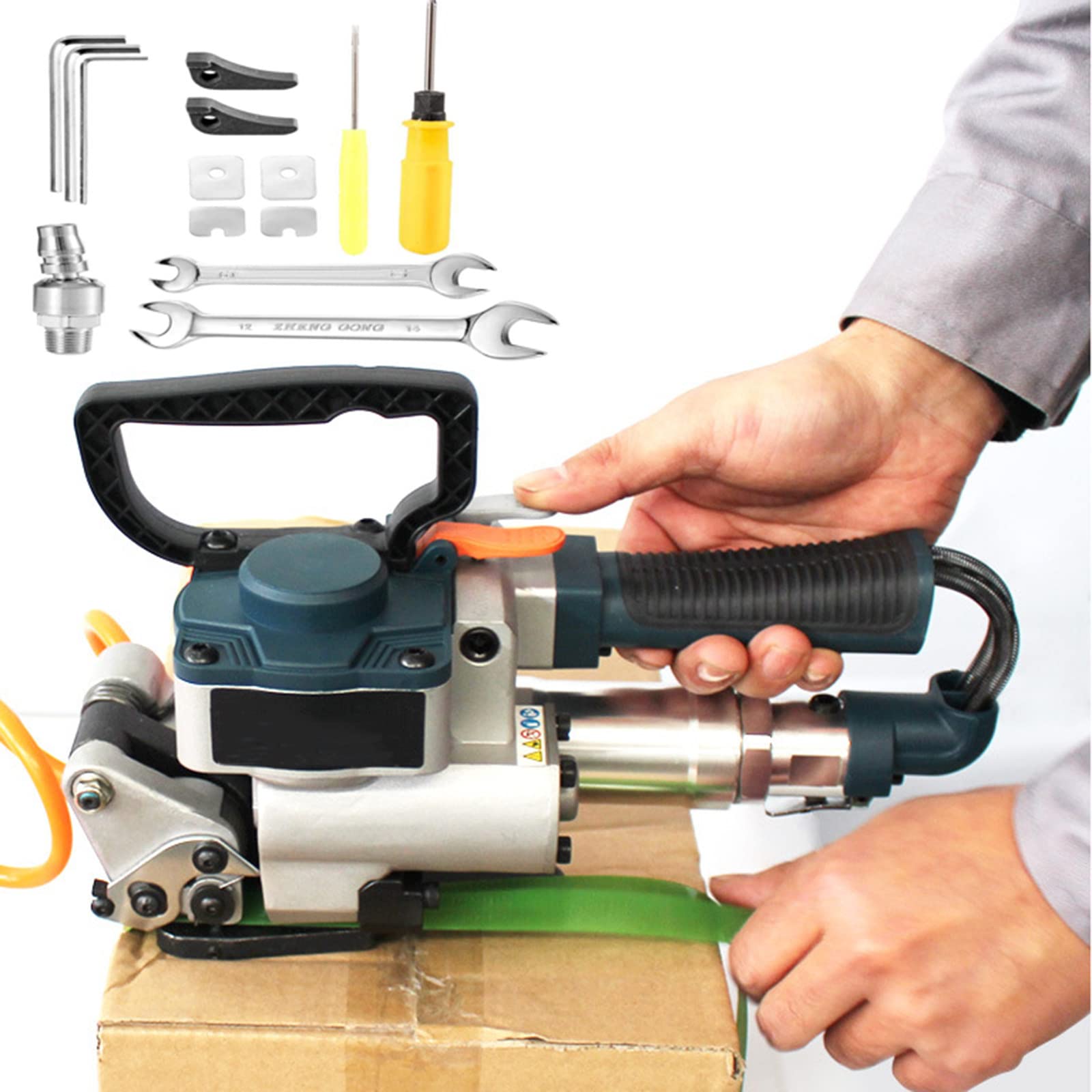 Aserzenith 1 Pneumatic Strapping Tool,Hand Held Strapping Machine For 3-9Mm Pet Belt,Pneumatic Strapping Machine With 3500N Max Tension,For 0.5-.5Mm Plastic Belt