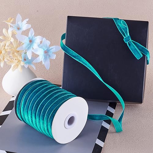 Miniatura 3 de Cinta de terciopelo cian oscuro de 50 yardas, cintas suaves de una sola cara de 38 pulgadas con carrete para costura de bricolaje, envoltura de