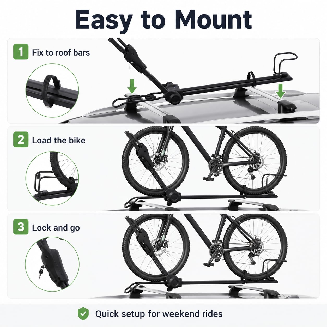 Portabicicletas de techo para coche, soporte para bicicleta en barras de techo con doble bloqueo anticipol, portabicicletas plegable y ajustable para bicicleta de carretera, SUV monoespacial MPV
