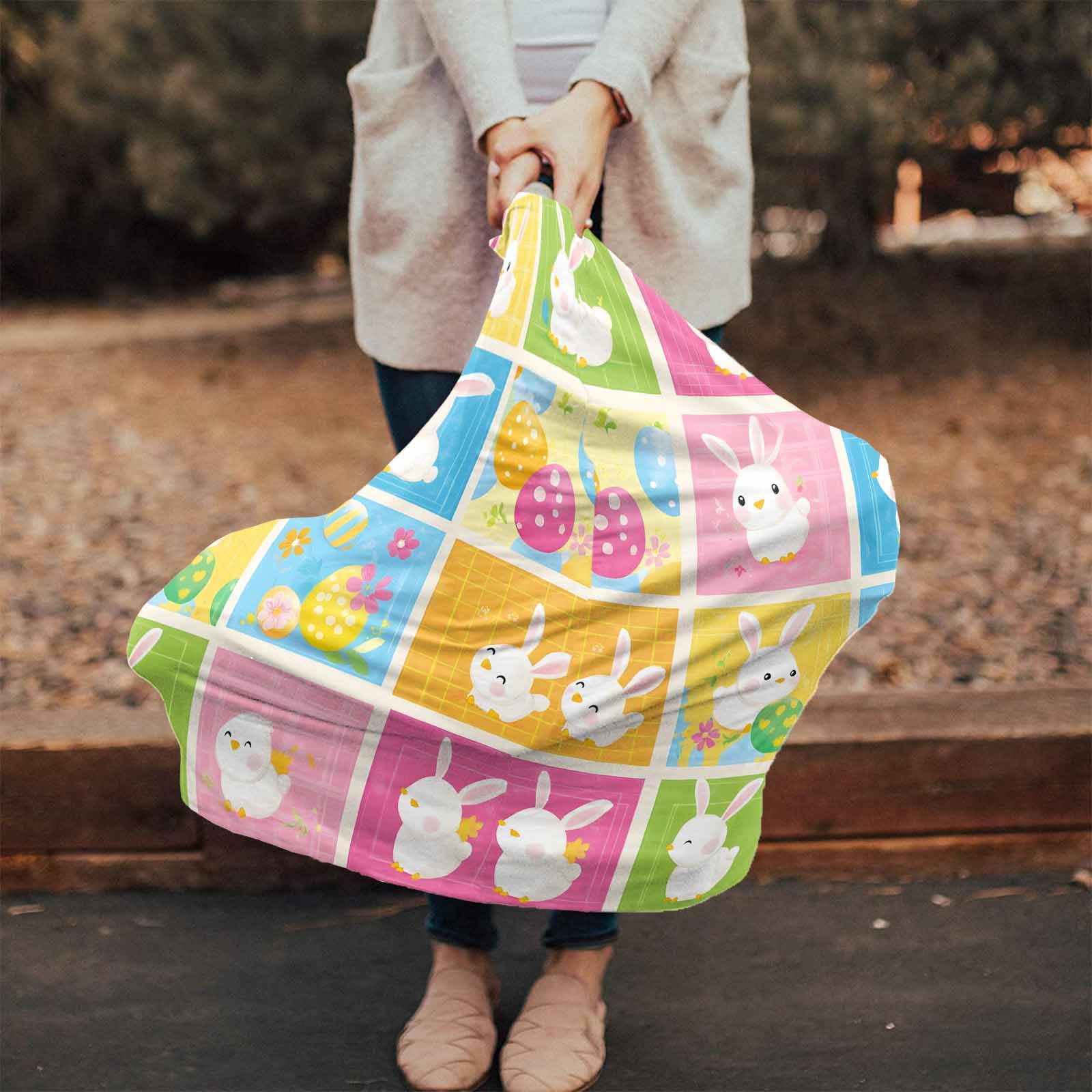 Nursing Cover for Breastfeeding Scarf, Easter Bunny Eggs Pink Yellow Plaid Baby Car Covers Super Soft Multi Use for Canopy Shopping Cart Cover Blanket Stroller Cover
