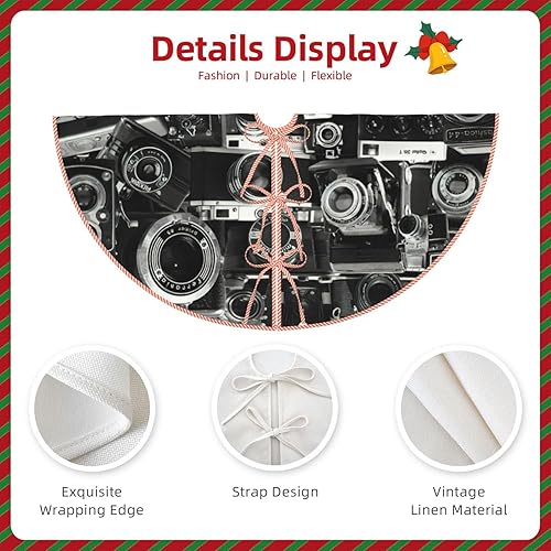 Miniatura 4 de Falda de árbol de Navidad con estampado de cámara retro y fresca, para interiores y exteriores, suministros de decoración de fiesta de Navidad
