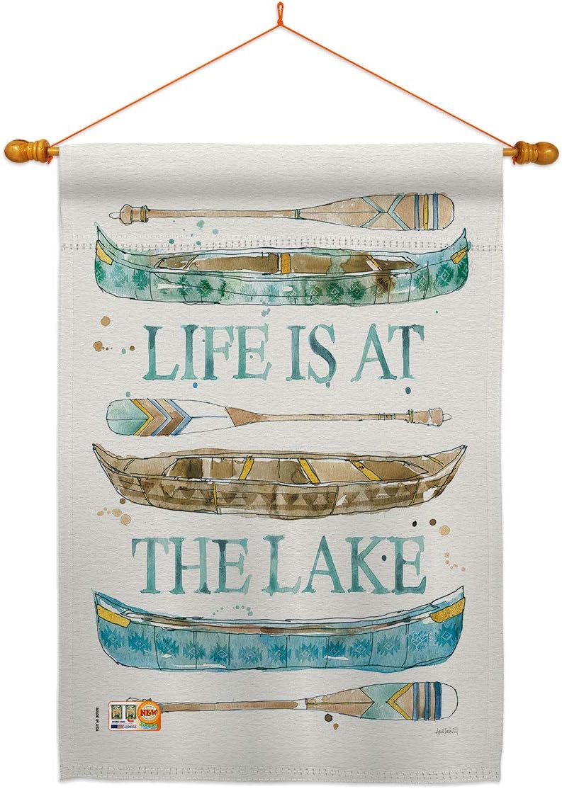 Life At The Lake House Flag Outdoor Rustic Cabin Moose Wildlife Adventure Forest Small Decorative Gift Yard Banner Made In USA 28 X 40