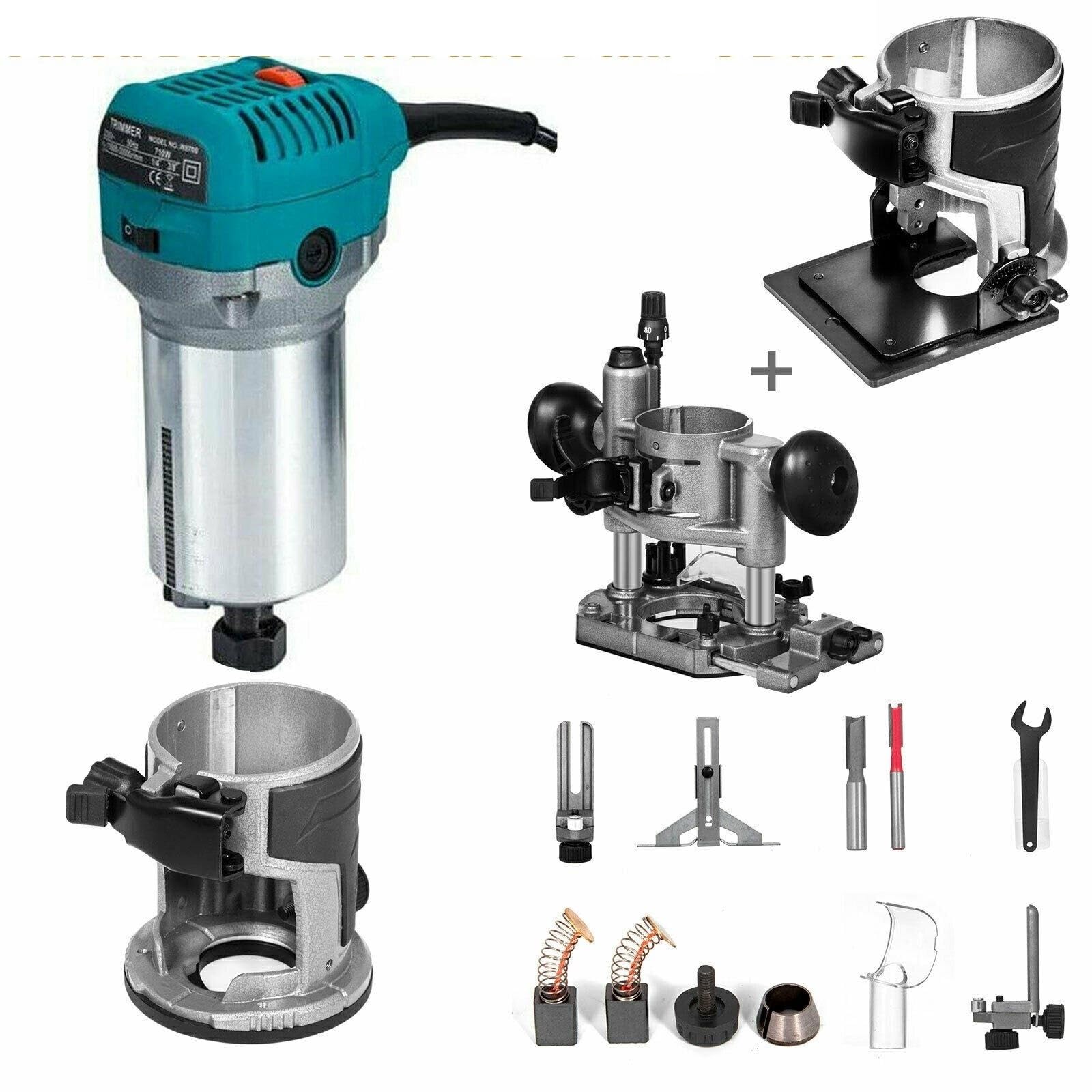Wood Router Wood Trimmer Machine Electric Hand Trimmer 30000RPM Power Carpentry Tool Woodworking Trimming Grooving Carving(710W Set 1)