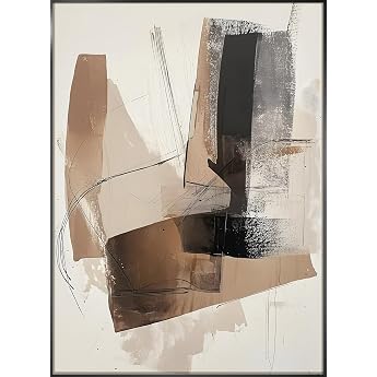 STYLER Picture Diffused 50 x 70 cm Ready to Hang with Elegant Frame - Abstract Artwork in Beige Brown Black - Modern Minimalist Decorative High Quality