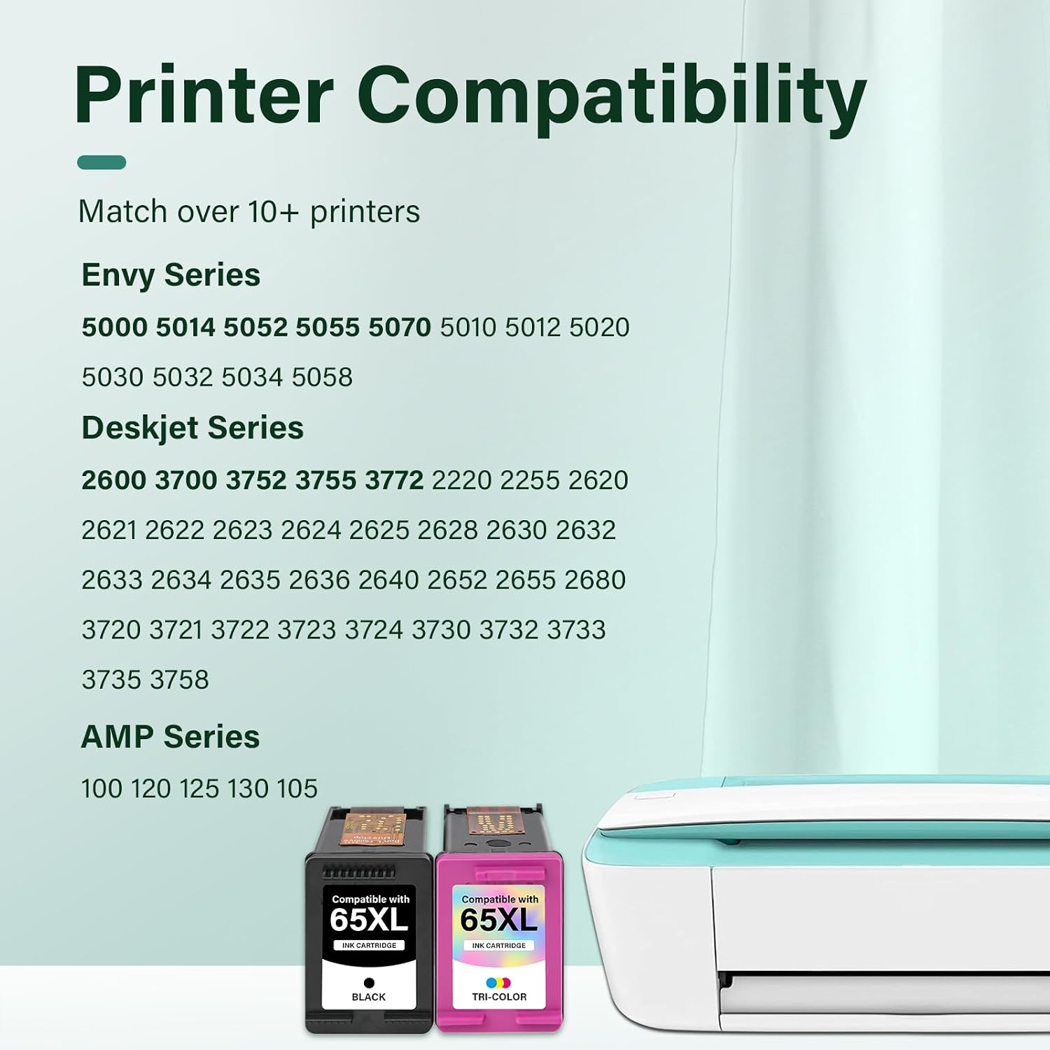 65XL 65 3755 5055 Ink Cartridges Black/Color Combo Pack for HP Printers image 2