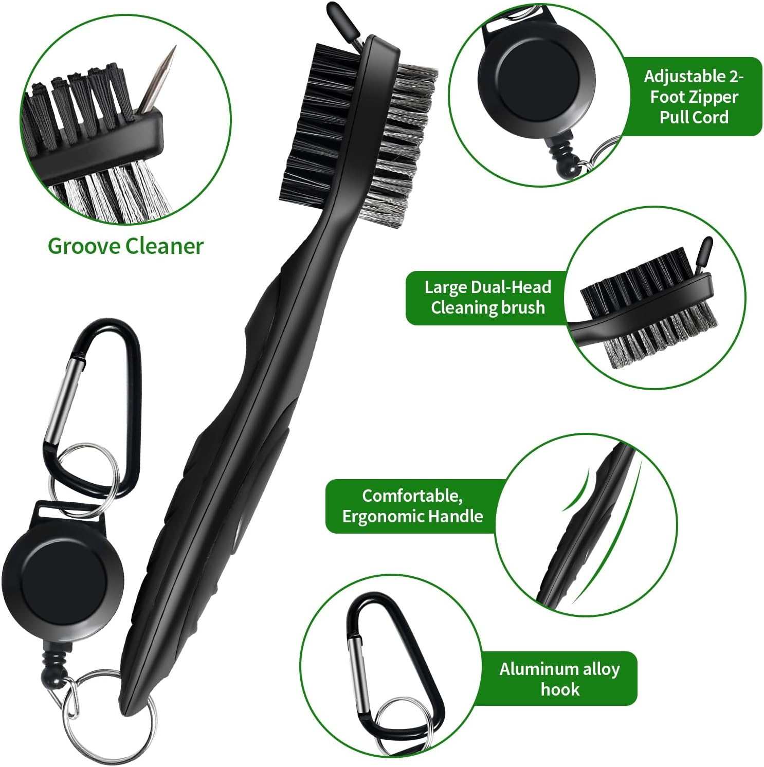 Golf Club Cleaning kit, 3-in-1 Easy to Use Golf Club Cleaner Includes 250ml Golf Club Polish, Golf Club Brush and Groove Cleaner 2 ft Retractable Zipline Carabiner, Microfiber Cloth - Image 5