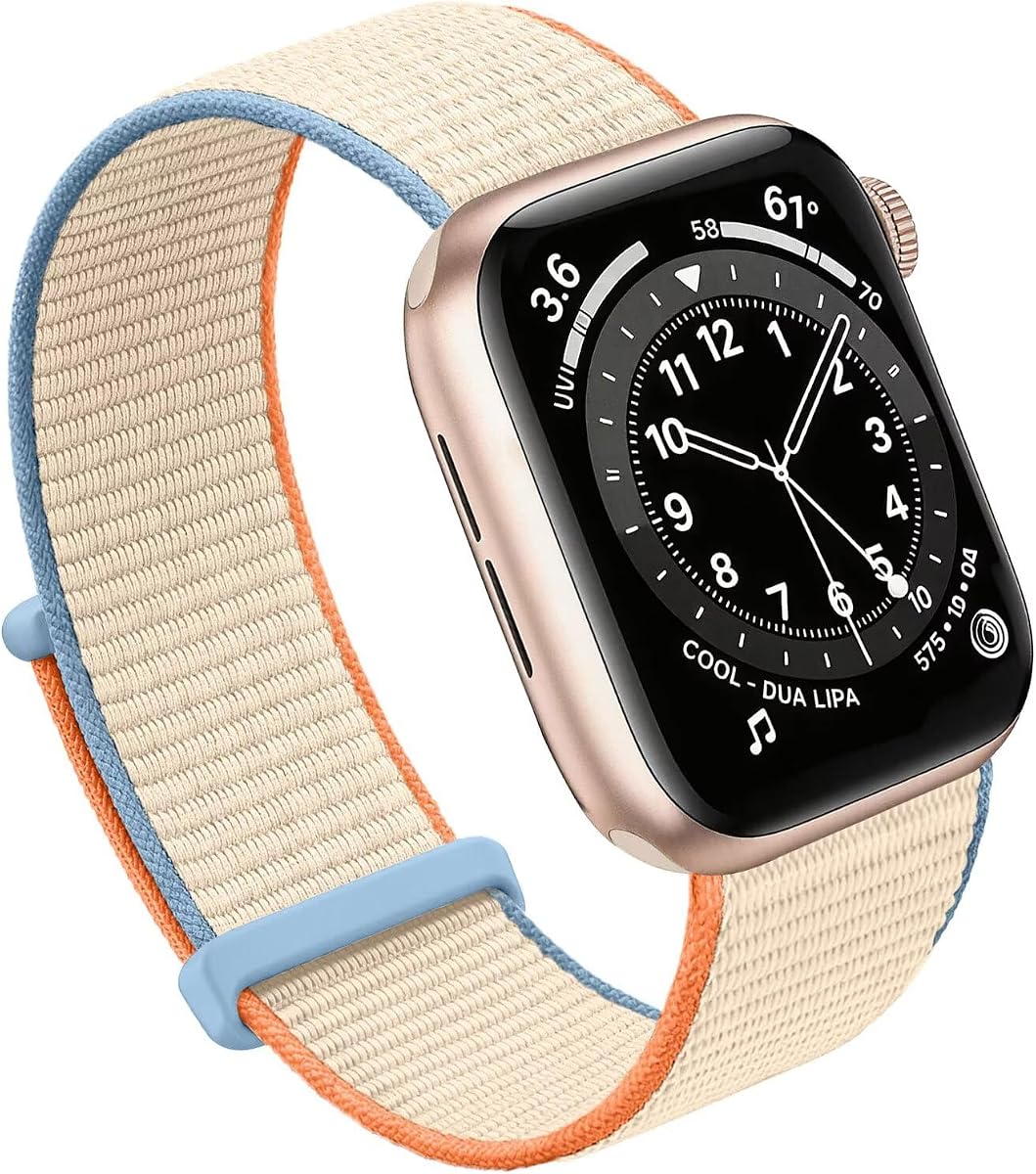 Bifeiyo Compatible with Apple Watch Bands Women Men 46MM 45MM 44MM 42MM 41MM 40MM 38MM,Nylon Sport Loop Strap for iWatch Series 10 9 8 7 6 5 4 3 2 1 SE Ultra(38/40/41/S10-42mm,Cream)