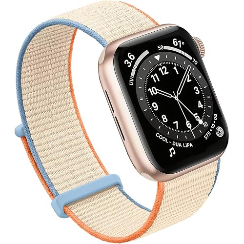 Bifeiyo Compatible with Apple Watch Bands Women Men 46MM 45MM 44MM 42MM 41MM 40MM 38MM,Nylon Sport Loop Strap for iWatch Series 10 9 8 7 6 5 4 3 2 1 SE Ultra(38/40/41/S10-42mm,Cream)
