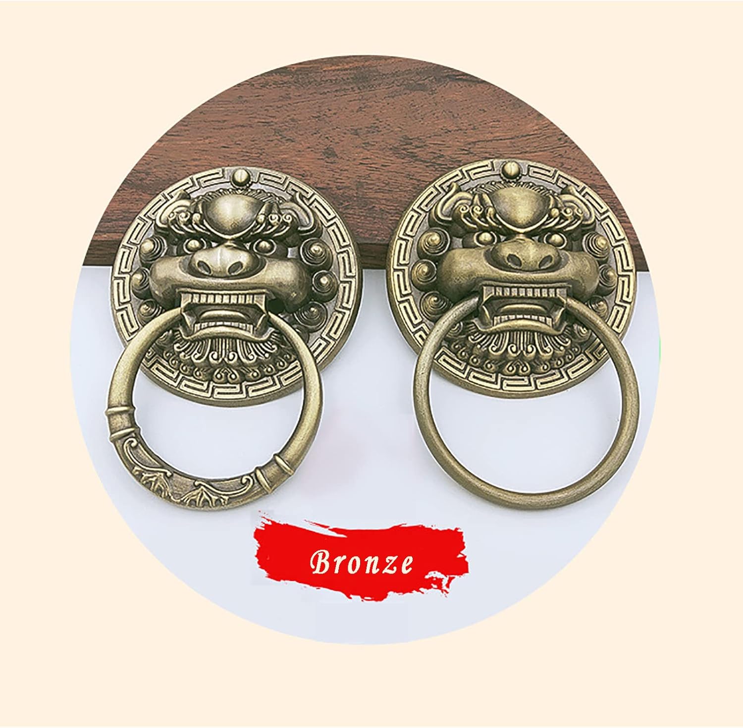 Brass Door Knocker, Animal Head Lion Head Antique Door Knocker Handle, Antique Bronze Finish, Strong Three-Dimensional Effect, Suitable As Front Door Drawer Wardrobe Chair Decoration Handle