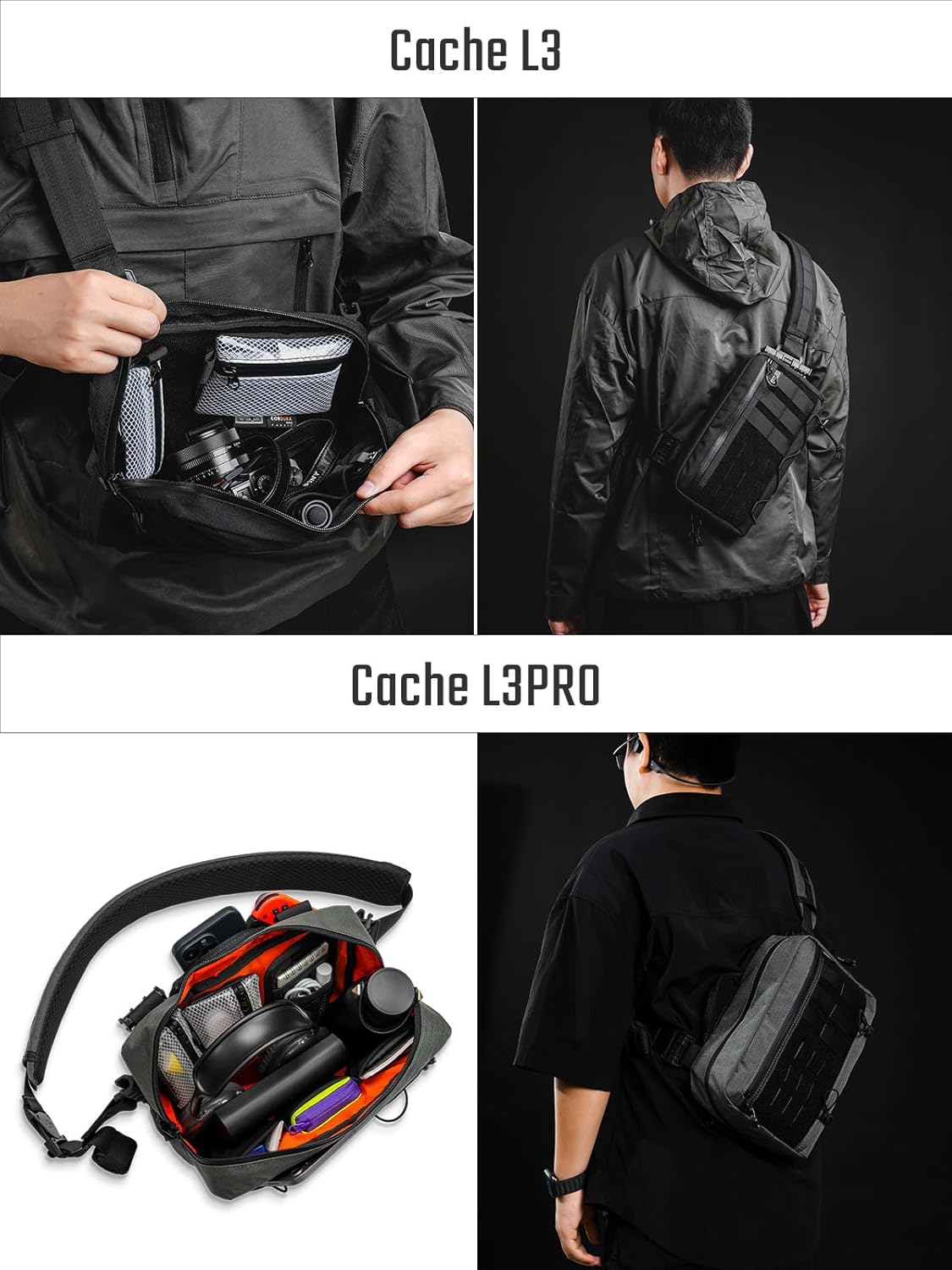 TACTICAL_GEEK L3 Pro EDC Crossbody Bag, Chest Bag with Adjustable Strap,Daily Carry Sling Pack, Large Capacity Daypack Organizer for Camera, Drones（T500 Grey） - Image 6