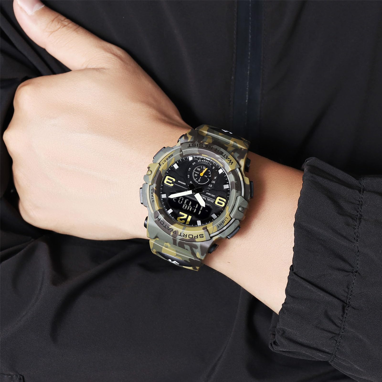 Reloj digital para hombre y mujer, con cronómetro, iluminación, alarma, calendario, cuarzo, doble tiempo, retroiluminación, reloj deportivo con correa de silicona