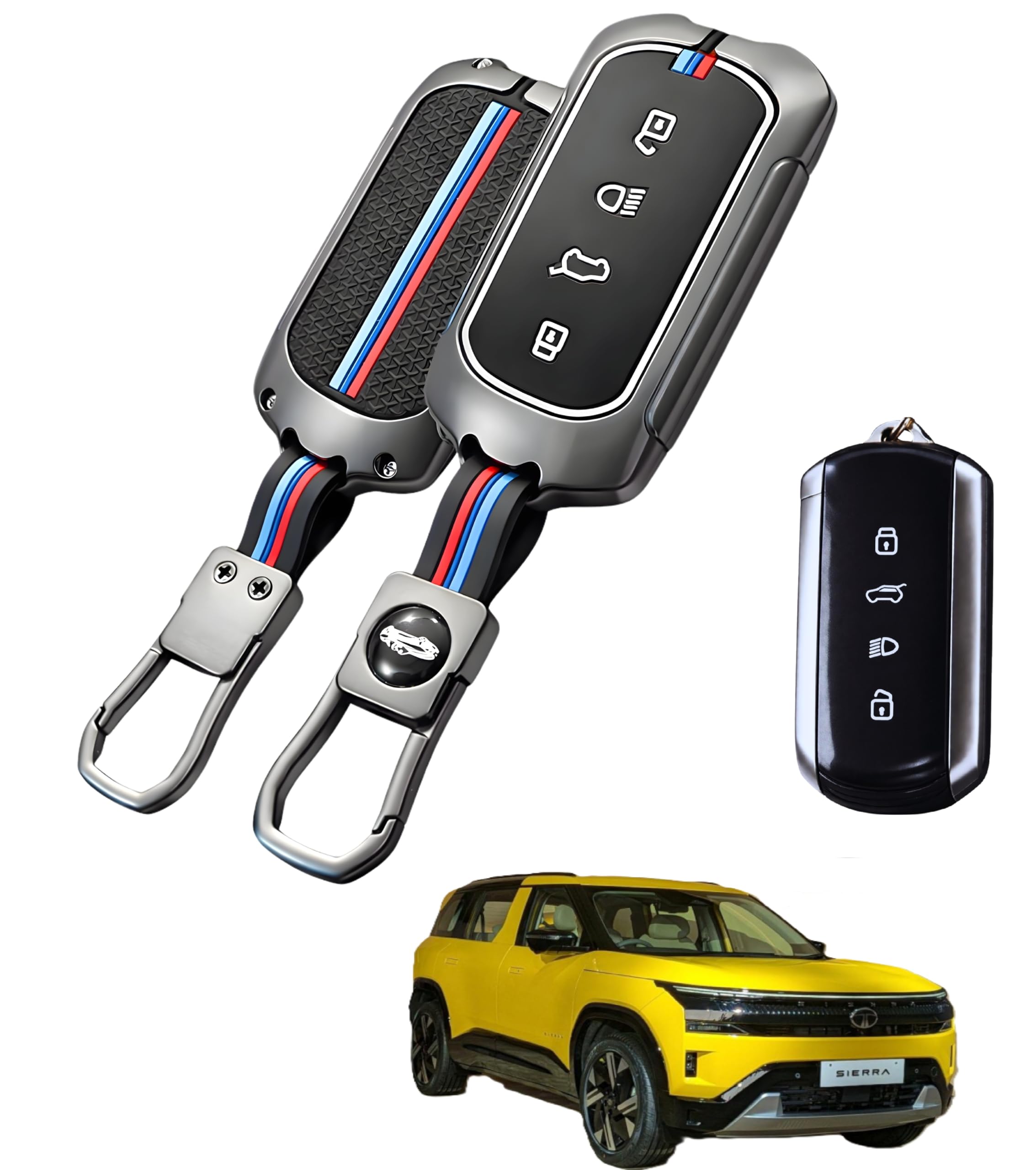 Premium Metal Key Fob Cover for Tata Sierra, 4-Button Remote Case Shell, Heavy-Duty Zinc Alloy Protective Armor in Metal Black with Silicon Keychain-image-40