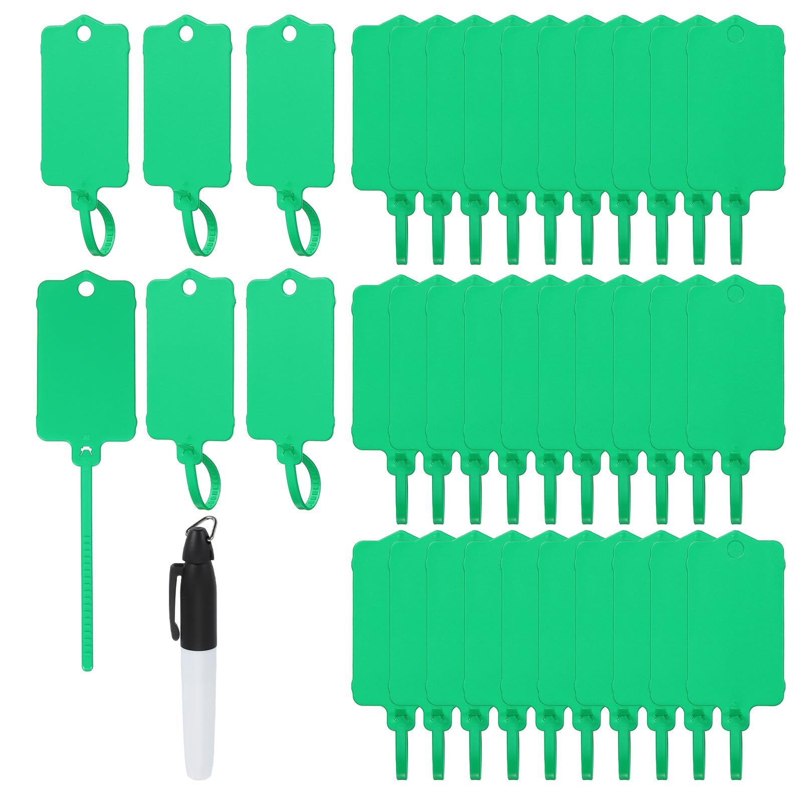 PATIKIL Plastic Tags 6.1"x1.46", 100 Pcs Blank Waterproof Shipping Label Security Seals Writable Hanging Tags Ties with Marker Pen for Labeling Luggage Logistics, Green