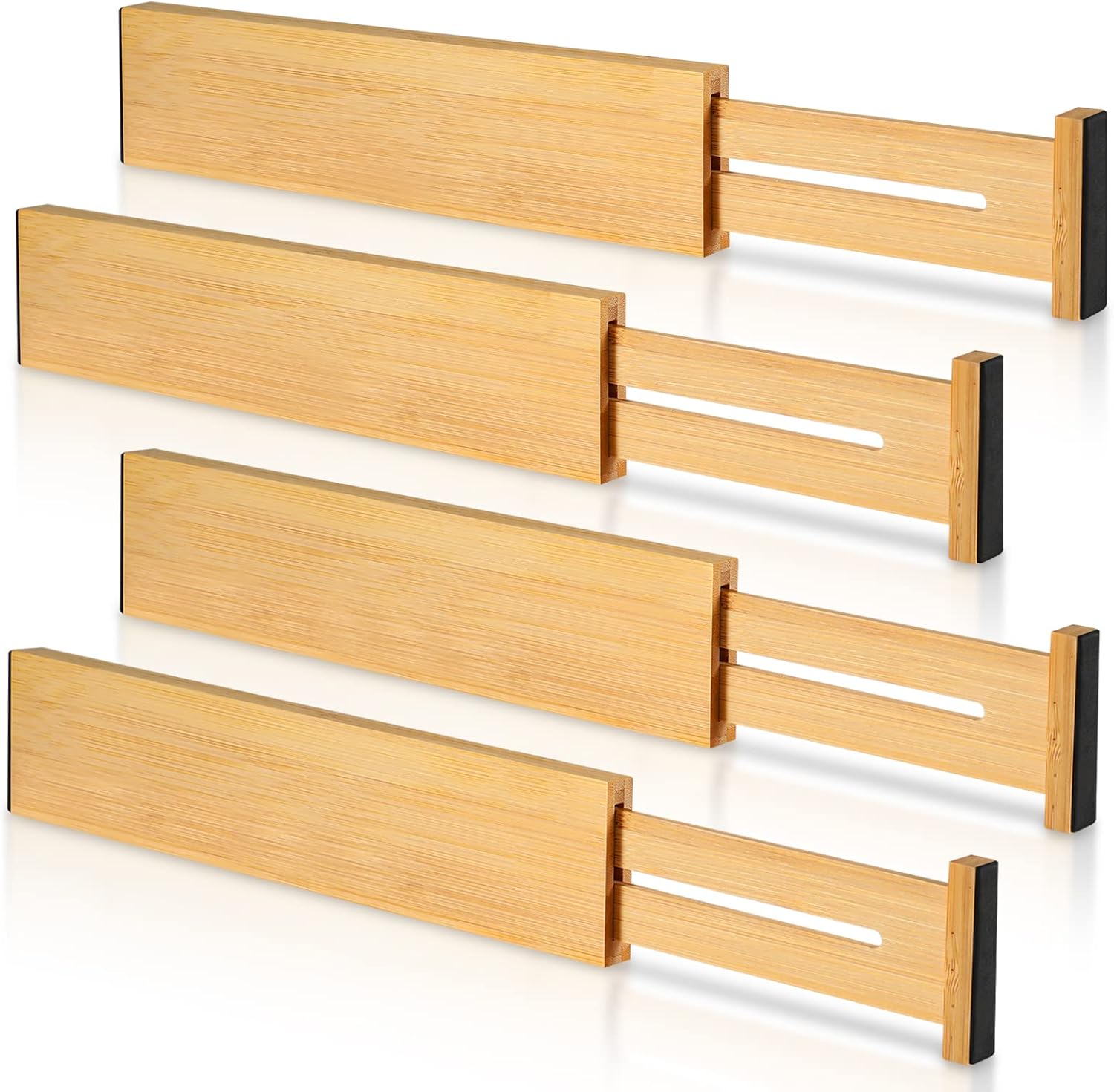 Adjustable Bamboo Drawer Dividers – 4 Pack, Expandable Organizers Adjustable Bamboo Drawer Dividers – 4 Pack, Expandable Organizers