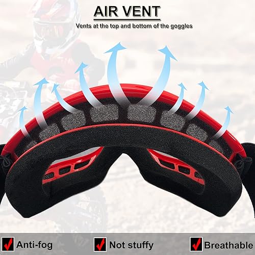 Miniatura 3 de Gafas de motocross para niños jóvenes cuatrimoto todoterreno motocross carreras ciclismo snowboard esquí gafas para niños y niñas marco rojo  lente