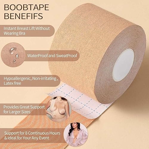 Miniatura 2 de XL Breast Lift Tape for Large Breasts, Breathable Chest Support Tape, Athletic Tape Body Tape with Reusable Nipplecover Adhesive Bra