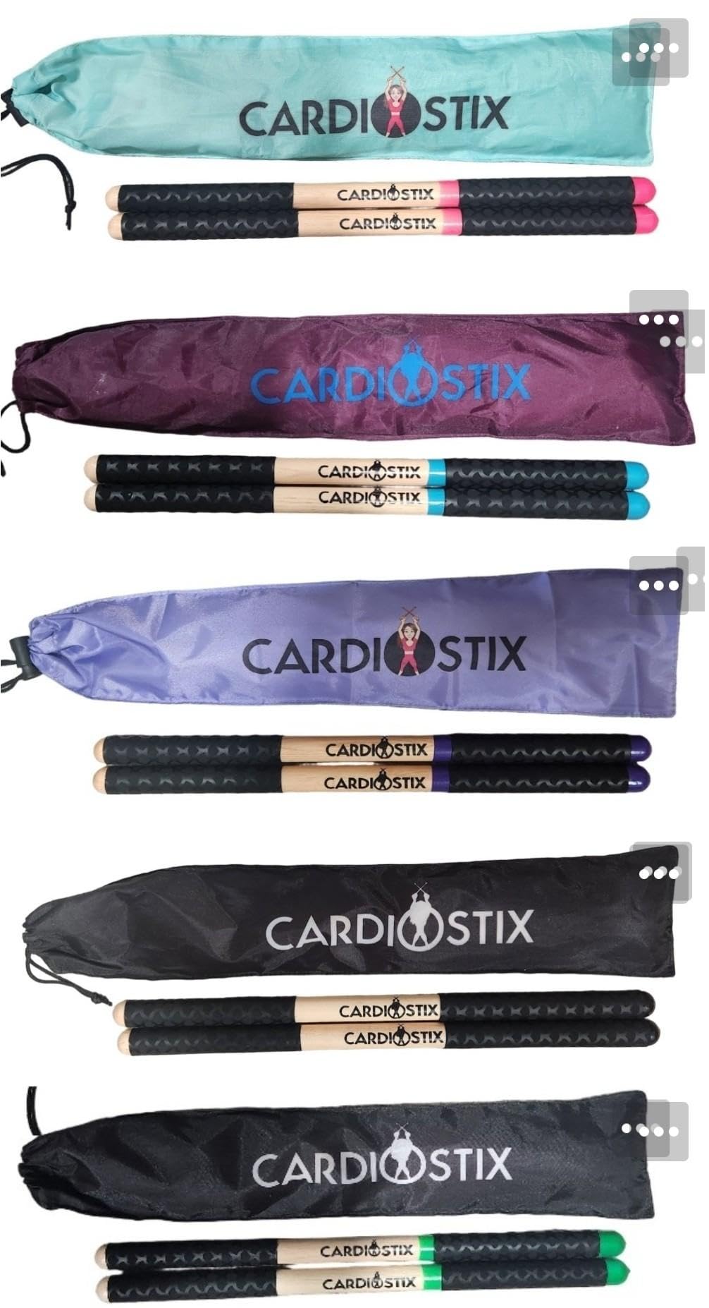 CardioStix Set di bacchette per batteria cardio in legno di noce americano più ponderate (1 paio), 241 g, con doppia presa (1 paio), per batteria, fitness, lezioni aerobiche, esercizi (verde con