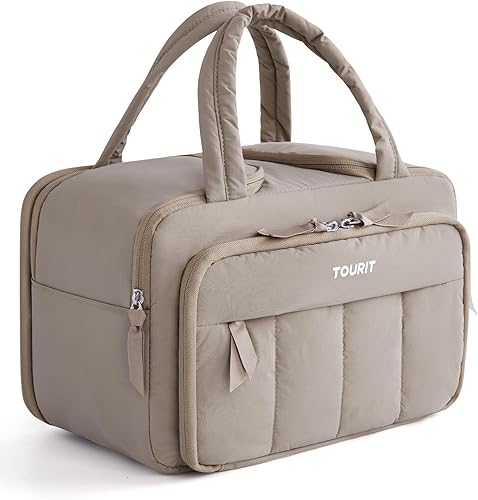 TOURIT Lonchera para mujer, compartimento de doble cara con bolsa de hielo, diseño de múltiples bolsillos para el trabajo, al aire libre, camello