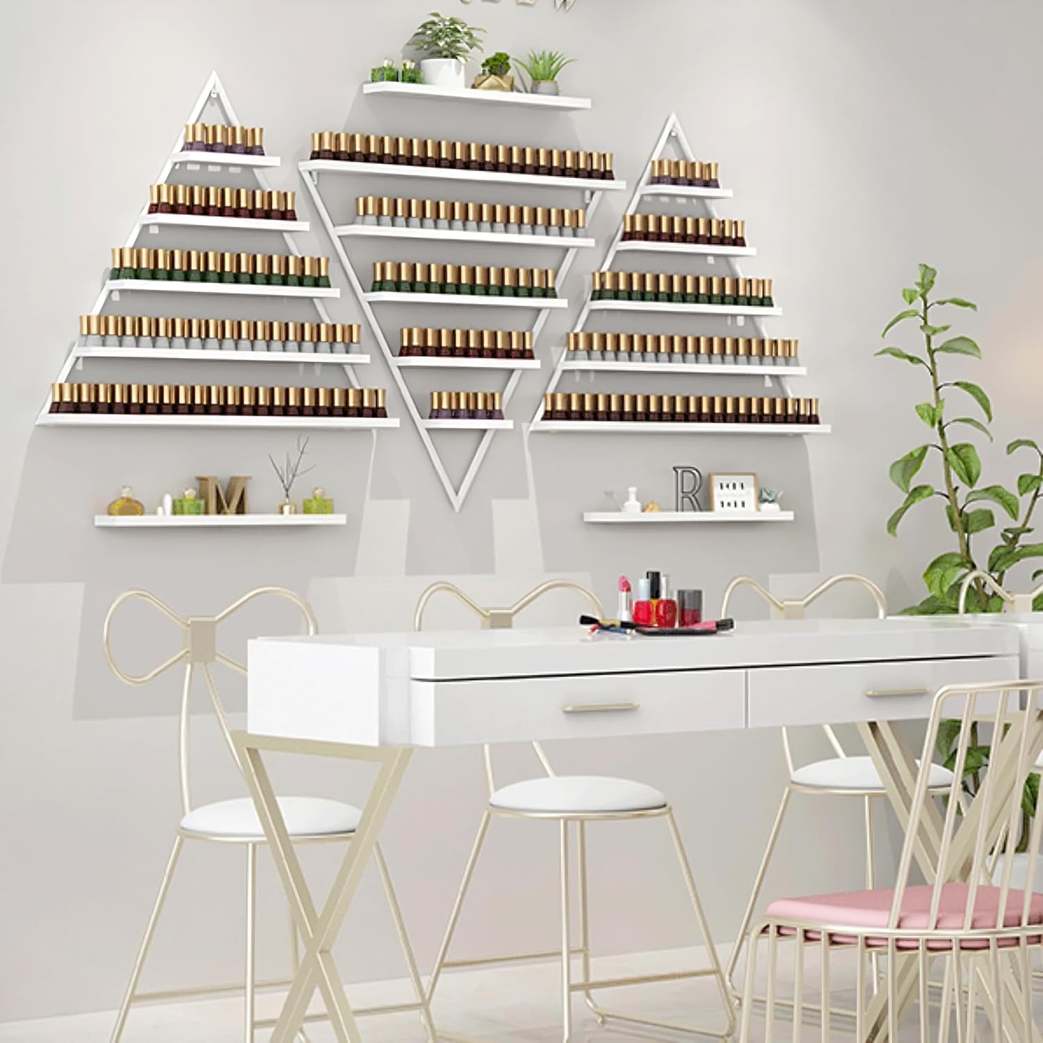 Metal Wall-Mounted Nail Polish Organizer Display Rack Cosmetic Display Case for Small Space, Vanity Bathroom (White)