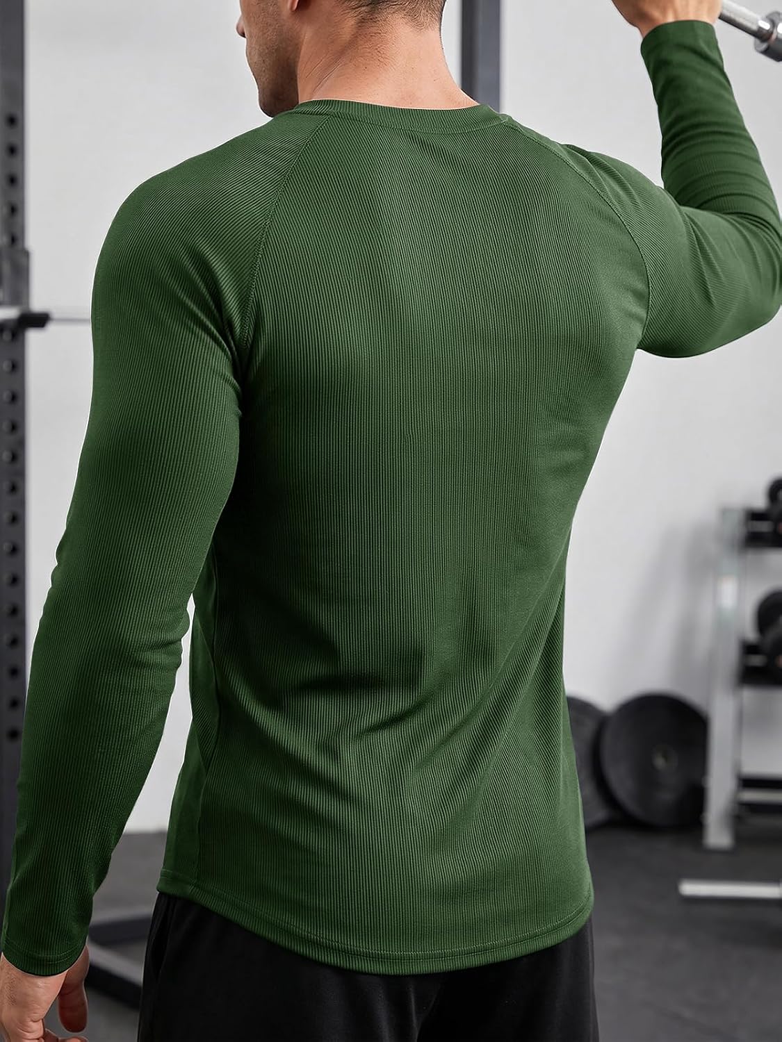 Aoysky Mens Long Sleeve Moisture Wicking Quick Dry Ribbed Workout Shirts | Athletic Gym Training Running Shirts for Men, Slim Fit, Stretch Fabric, Lightweight Breathable Comfortable Activewear