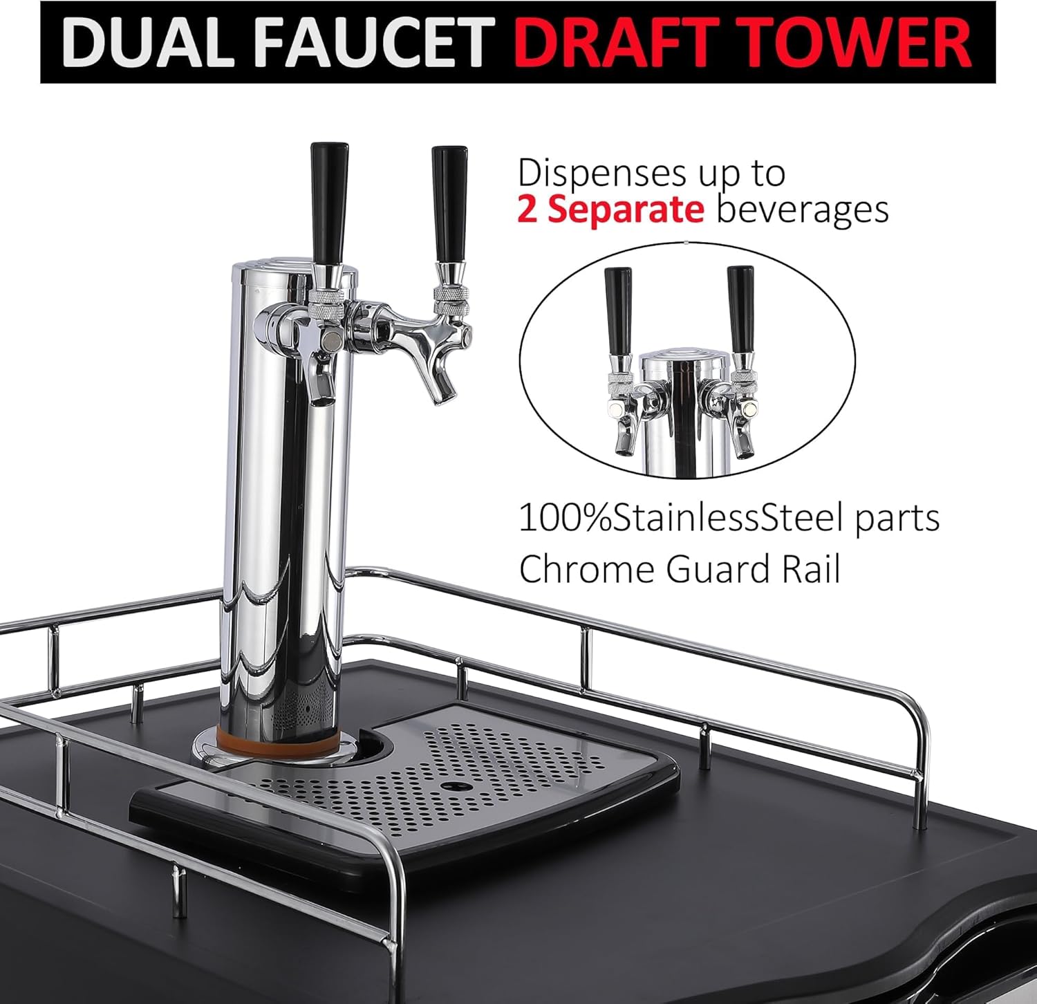 Beer Kegerator Dual Tap Draft Beer Dispenser 6.1 Cu.Ft Full Size Stainless Steel Home Brew Keg Refrigerator with Drip Tray Shelves 32°F- 50°F Temperature Control, 170L