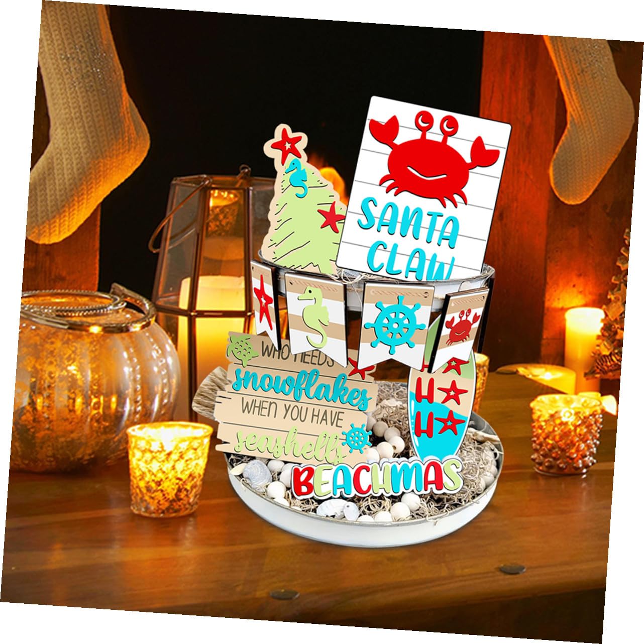 TOPBATHY 4 Juegos Decoración De La Bandeja De Navidad Decoración Navideña Cansada Kit De Artes y Manualidades Bandeja Escalonada Decoración del Hogar Signo De Árbol De Navidad Madera