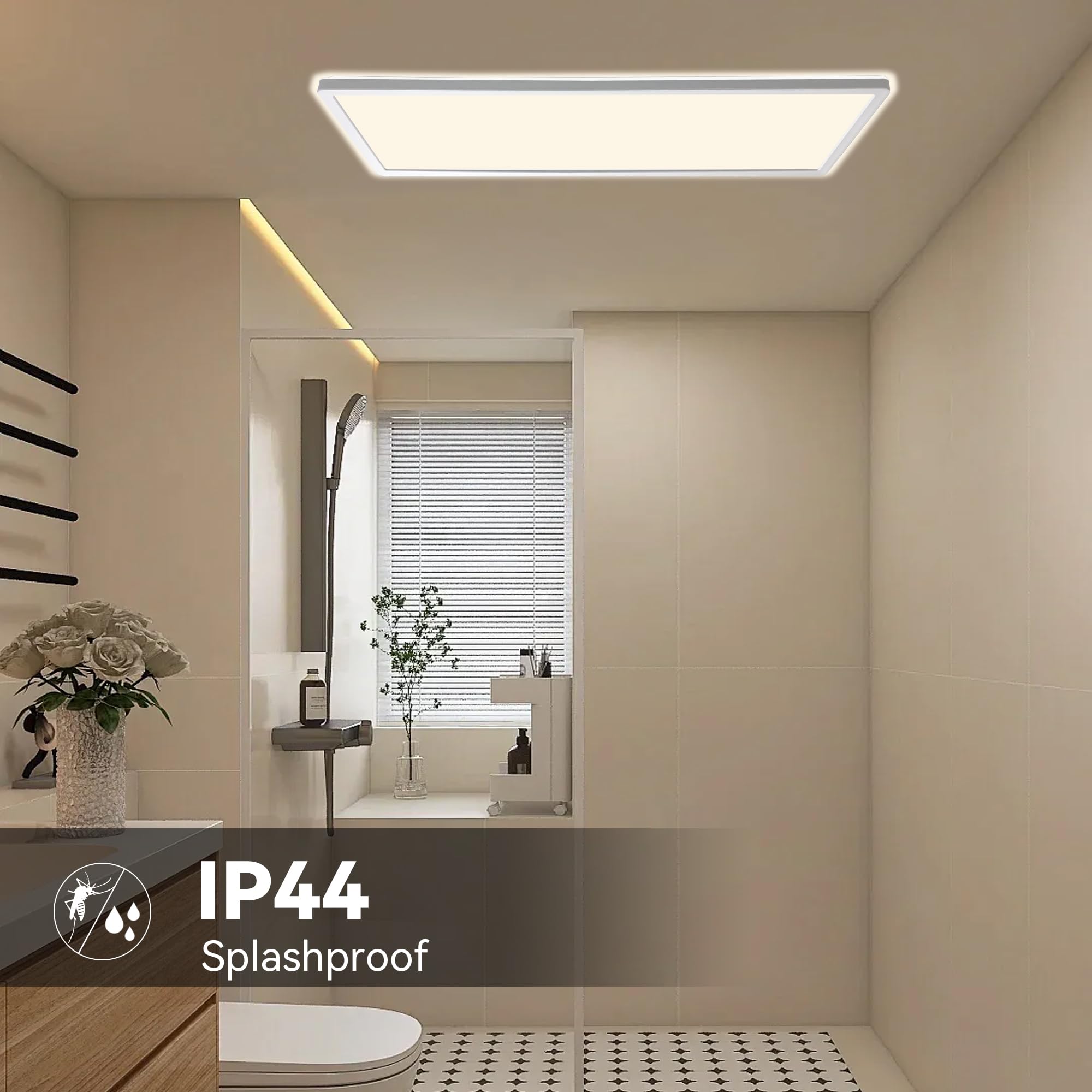 ONDTA Plafón LED Techo 22W 58x20cm 2700K-6500K Regulable Lampara Techo, Moderna Rectangular lámpara de techo con mando a distancia, Panel LED ultrafino IP44 para Dormitorio Cocina Baño Balcón Pasillo
