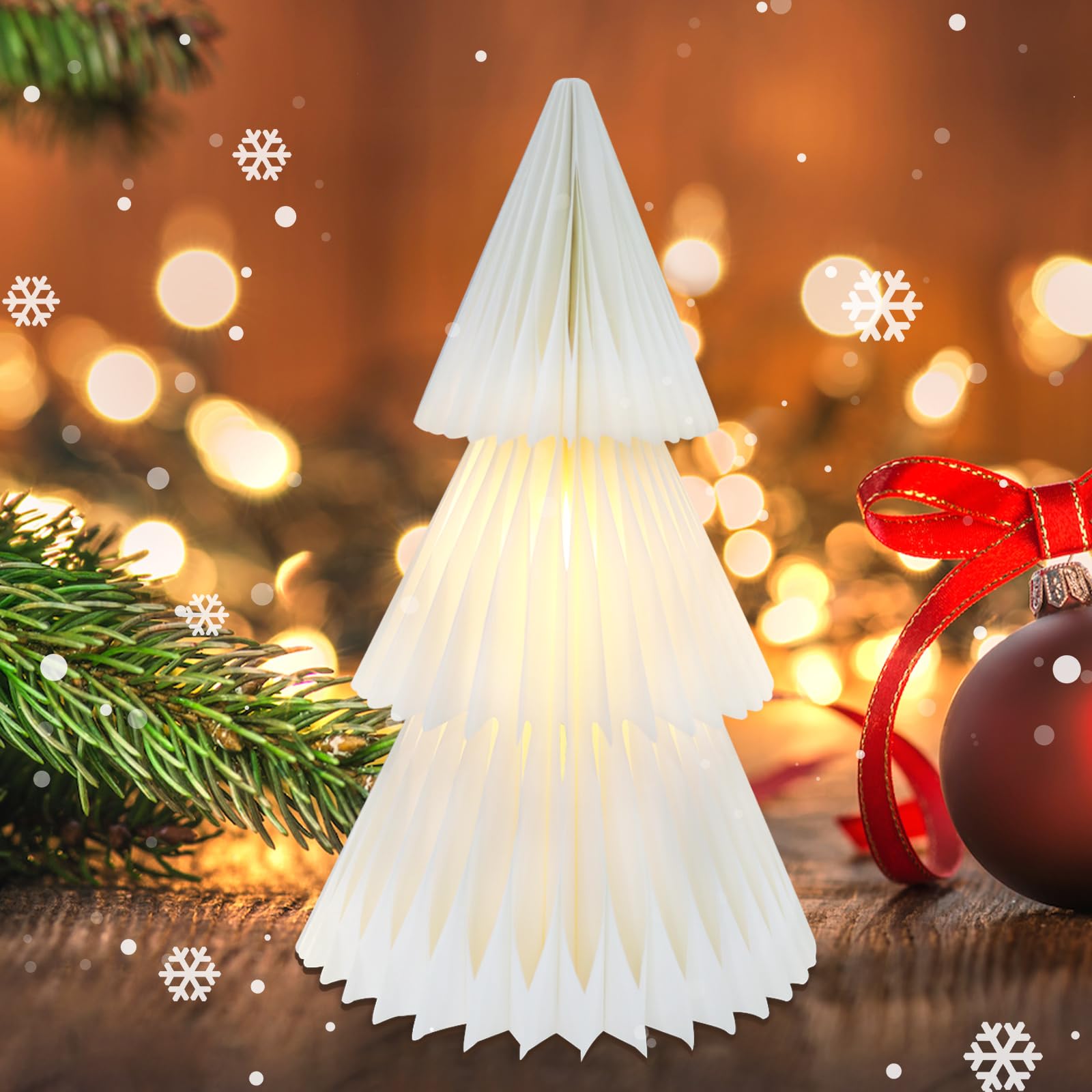 Christmas Decorations Light Up Paper Christmas Tree, Foldable Warm White Led Lighted Battery Operated 19.68" Xmas Decor for Indoor Home Decor