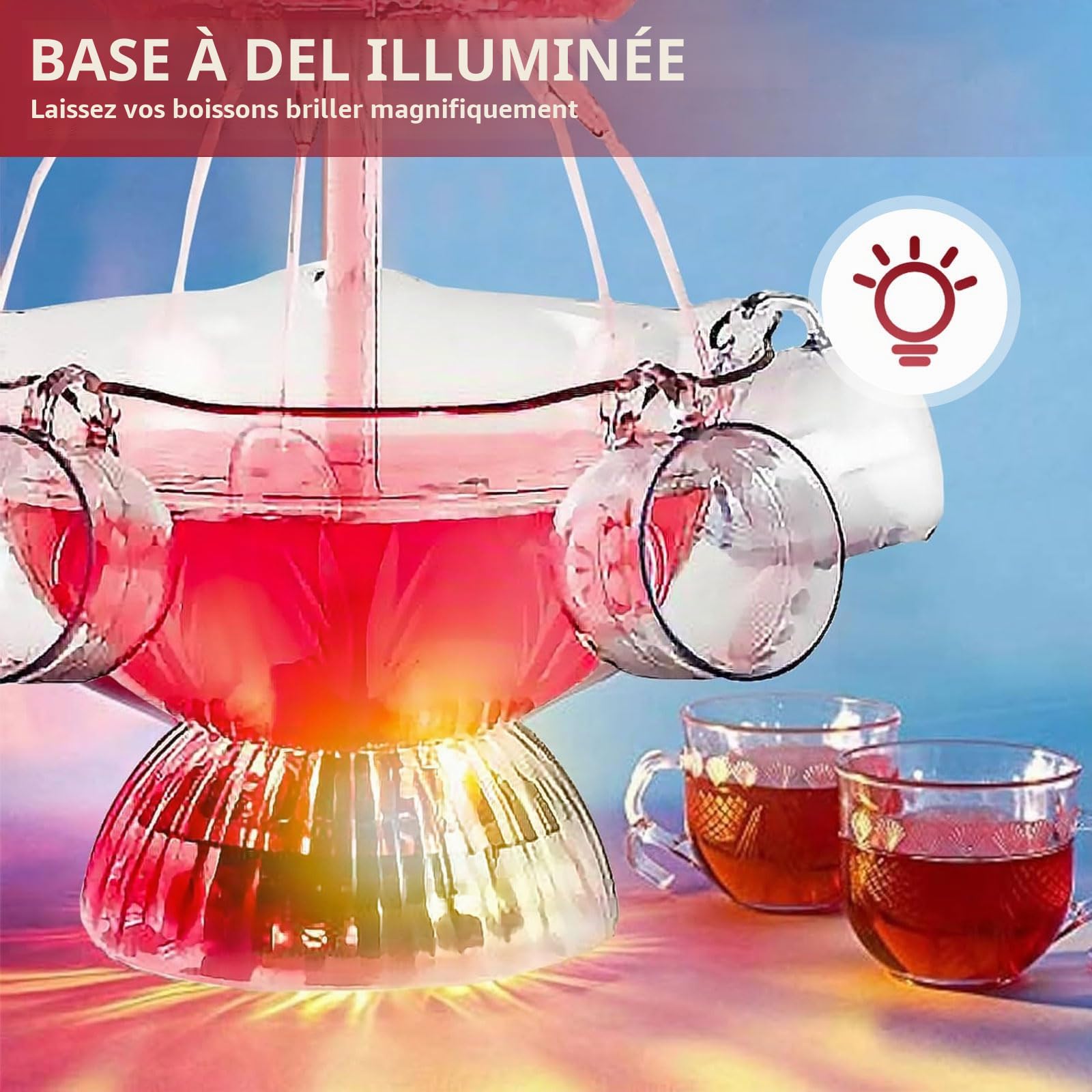 Fontaine de fête transparente à 3 niveaux, 4 l, avec 5 gobelets réutilisables, en acrylique, socle éclairé par LED, pour pubs, fêtes à la maison