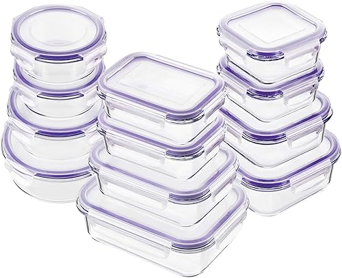 Miniatura 8 de Bayco Contenedores de vidrio para almacenamiento de alimentos con tapas, 24 piezas, recipientes de vidrio para preparación de comidas, cajas Bento