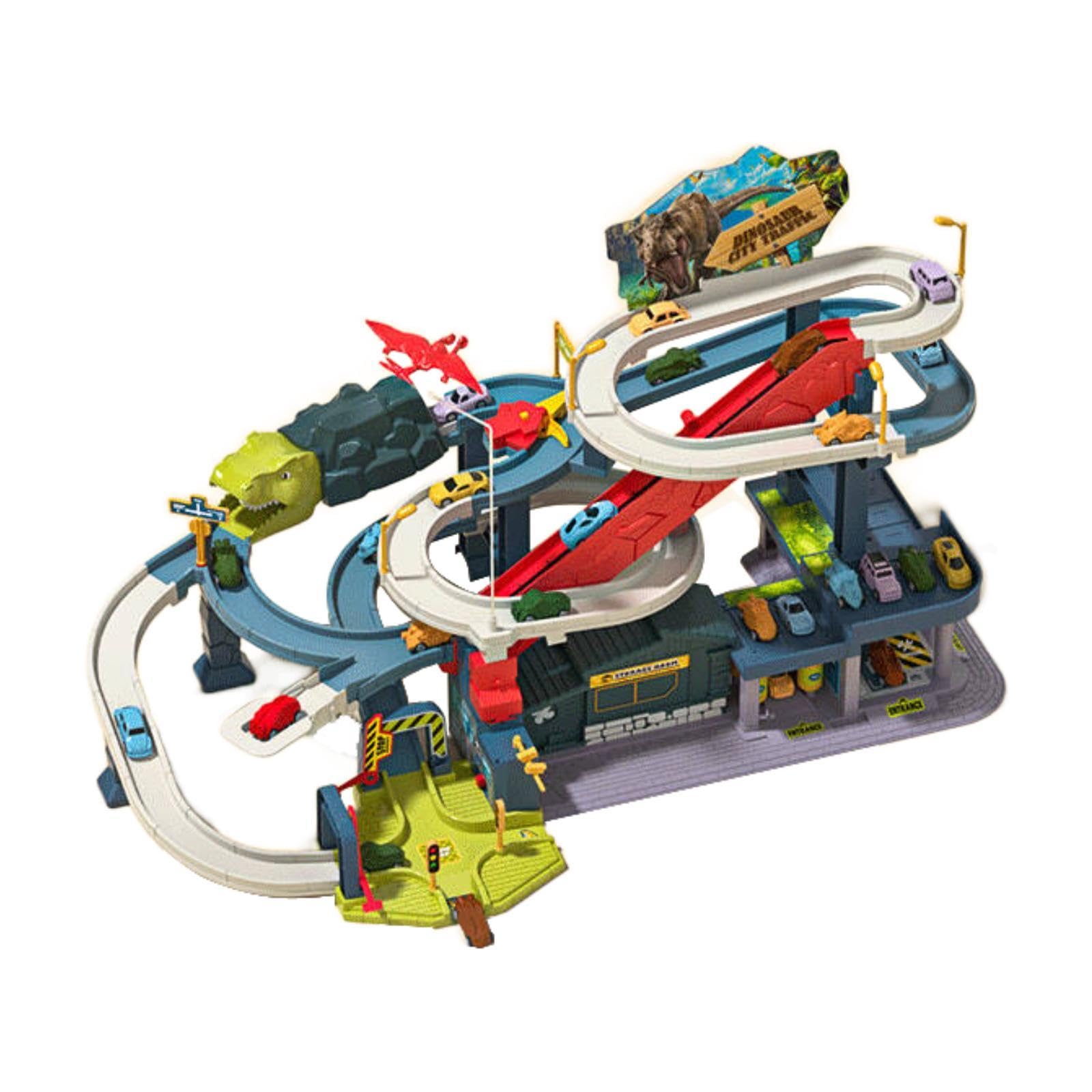 Dinosaurier Rennbahn Set, Pädagogische Spielzeugfahrzeuge für Kinder, Stadt