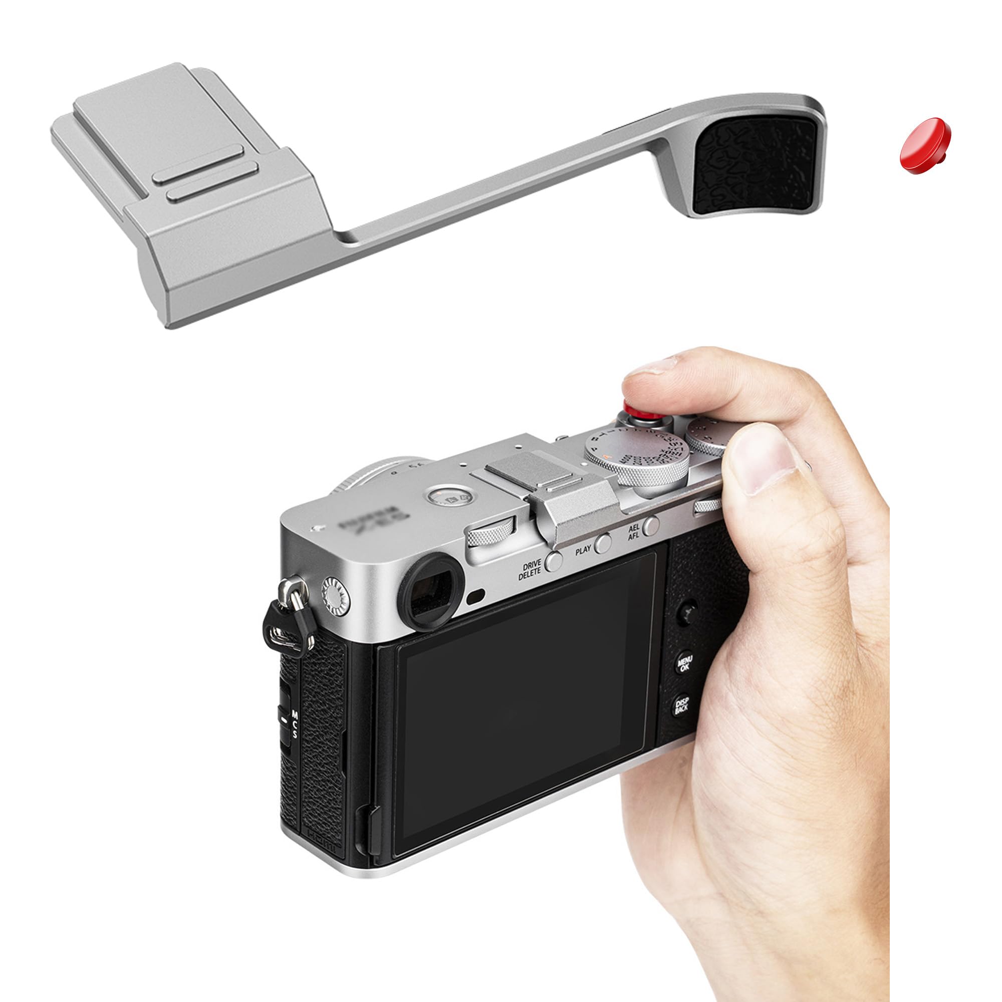 JJC Metal Thumb Grip &amp; Shutter Button for Fujifilm X-E5 XE5 Camera, Silver