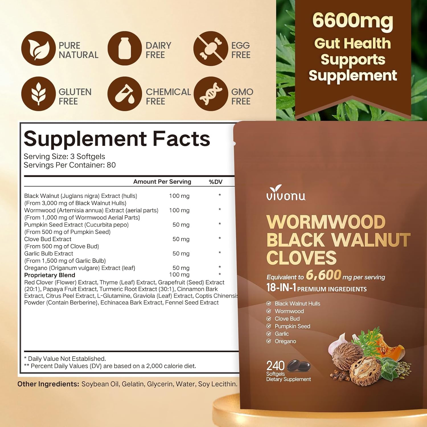 VivoNu Schwarzwalnuss-Wermut Nelke 240 Softgels