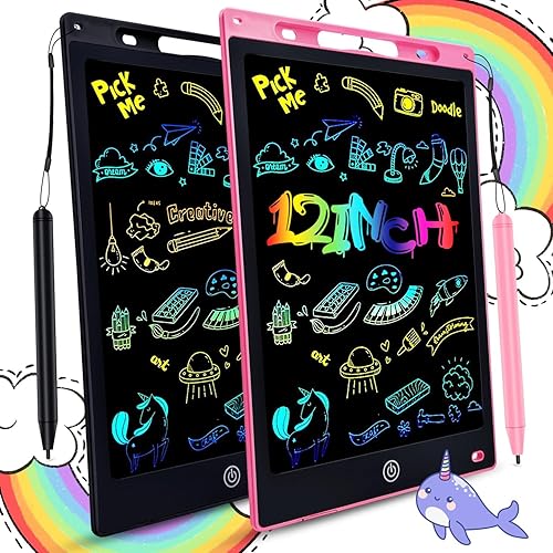 LCD Writing Tablet 2 Packs Toddler Toys, 12 Inch Doodle Board Drawing Pad Gifts for Kids Games, Erasable Colorful Drawing Board Toy Christmas