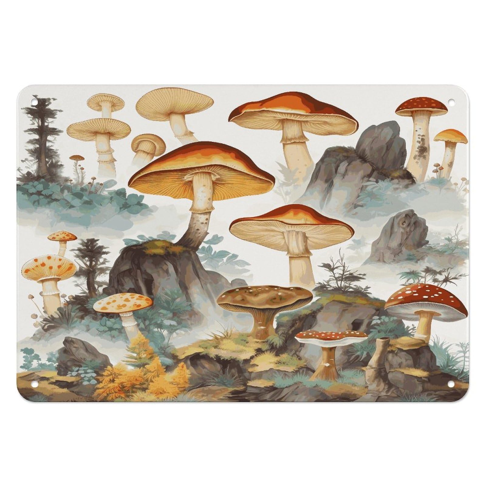 Fekiloot Style Japanese Painting Mushroom Wall Decor Iron Painting Metal Sign