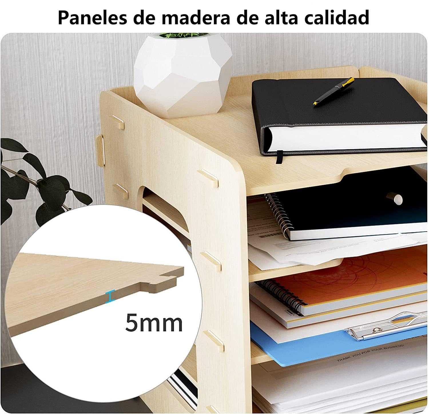 PUNCIA Archivador de Documentos A4 Bandeja Carta 7 Compartimentos Madera Escritorio Bandeja Organizador Archivador de Papel Sistema de Almacenaje para Oficina Estudio Escuela