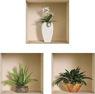 L'Nisha Art Magic vinyle 3D Autocollants mural amovible bricolage, Ensemble de 3, Pot et vase vert