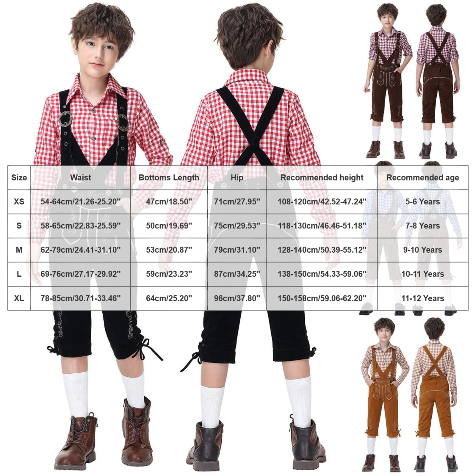 Trachten Lederhose Kinder Kniebund Trachtenhose mit Hosenträger Bestickt Kinderlederhose Lederhosen für Oktoberfest Wiesn und weitere Feierlichkeiten Bayrische Tracht Trachtenlederhosen