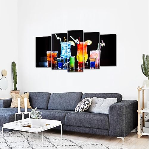 Miniatura 4 de KREATIVE ARTS - 5 piezas grandes de cócteles coloridos con alcohol, impresiones en lienzo para bebidas, arte de pared, fotografía moderna, arte y