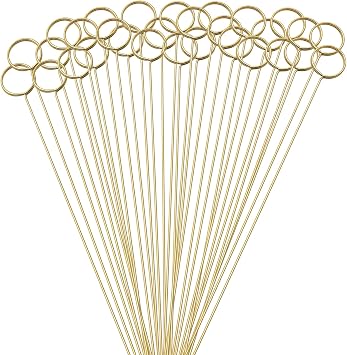 Hananona 30 Pcs Metal Floral Place Card Holder, 13.4 Inch Flower Picks Clip for Floral Arrangement, Golden Card Holder for Wedding and Party Round