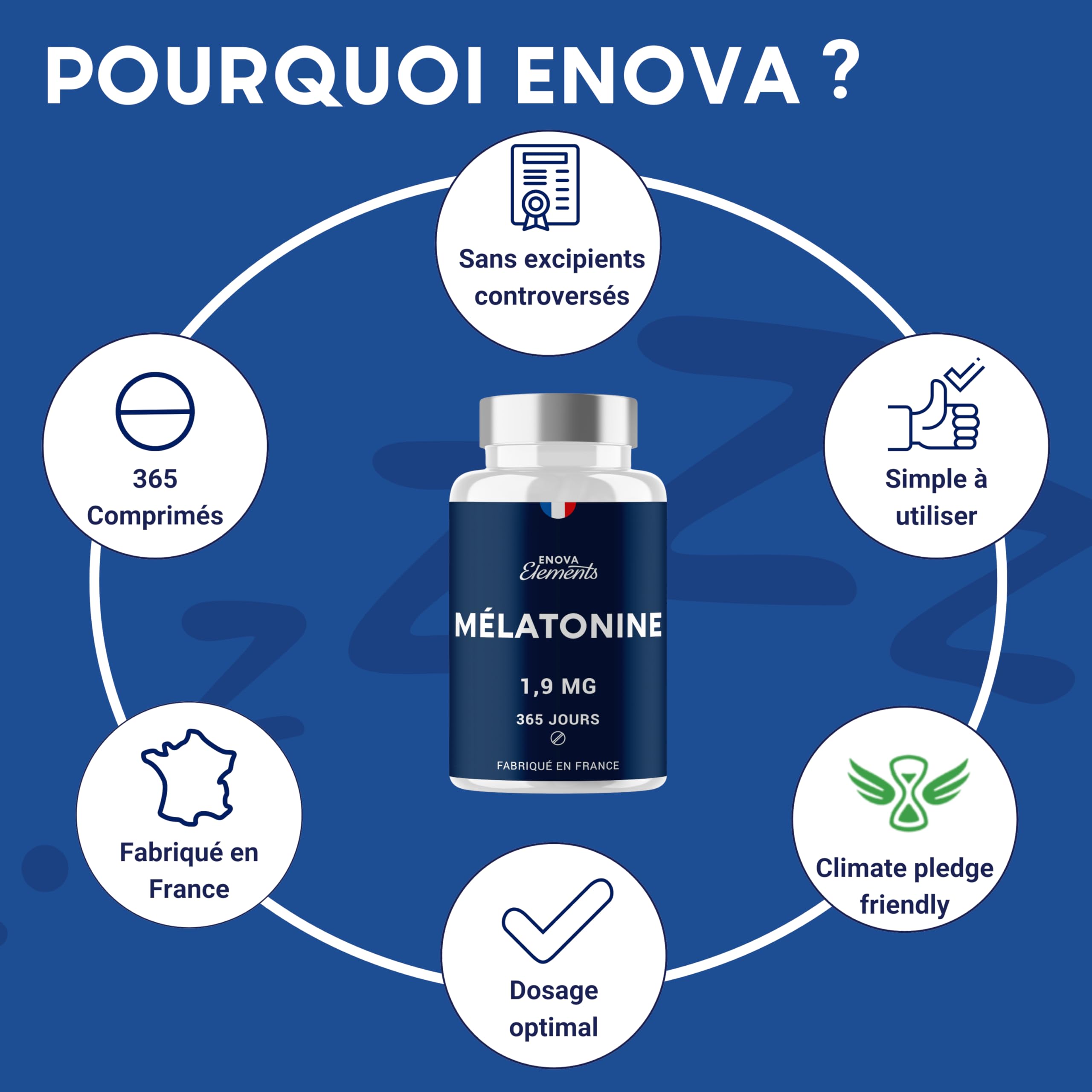 MÉLATONINE 1,9MG - 1 an d’Approvisionnement 365 Comprimés - Endormissement, Sommeil, Jetlag - Fabriqué en France
