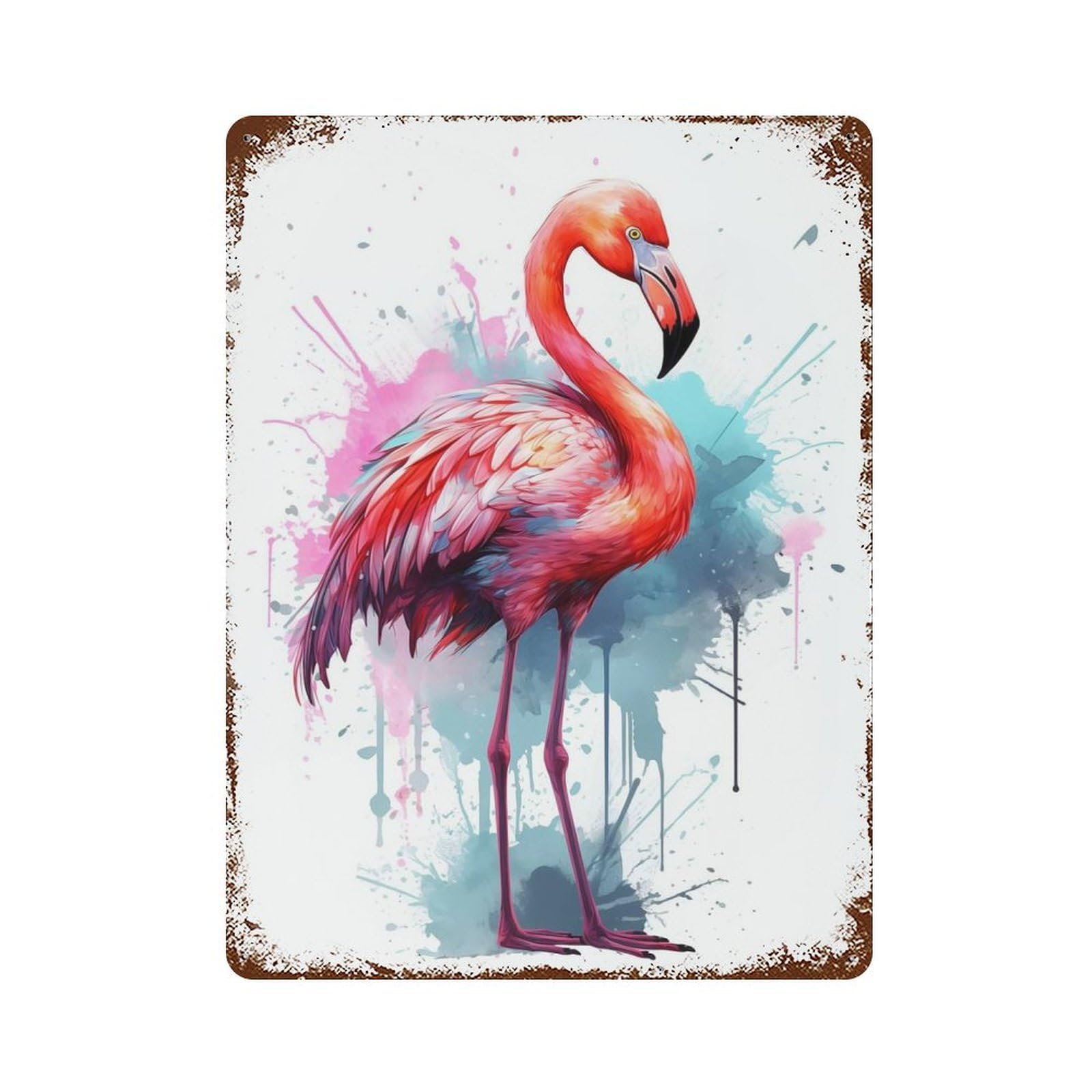Watercolor Flamingo Bird 15.7"x11.8" Retro Metal Sign, Industrial Home Decor for Basement, Hobby Room And Garage Decor
