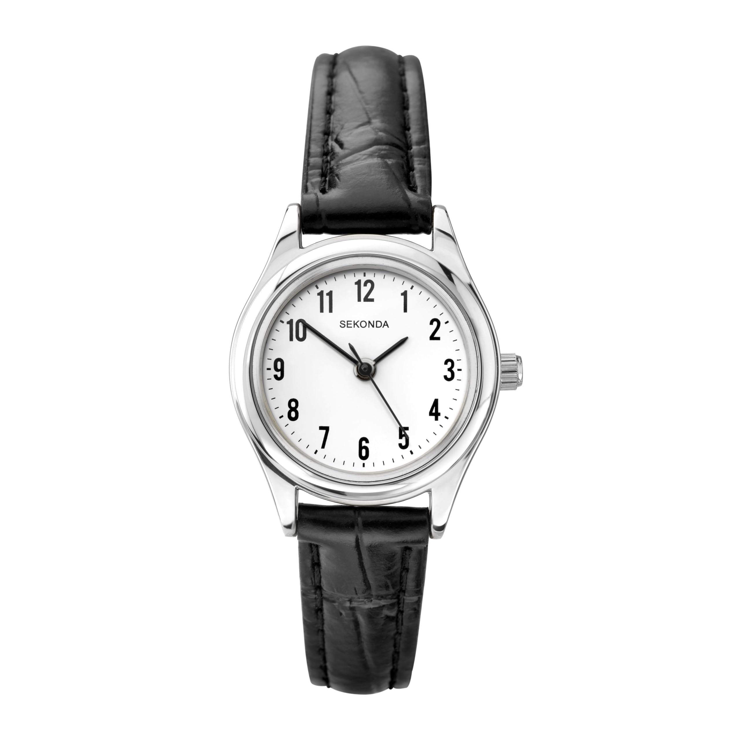 Sekonda Evans 27mm Womens Easy Reader Analogue 3 Hand Classic Quartz Watch White Dial Mineral Glass Leather Strap Stainless Steel Caseback