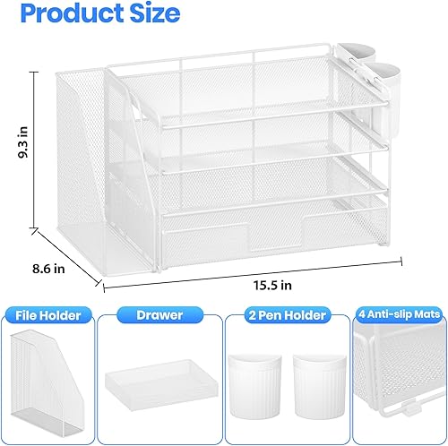 Miniatura 2 de OPNICE Organizadores y accesorios de escritorio, bandeja de 4 niveles con soporte vertical para carpetas de archivos, organización de escritorio y