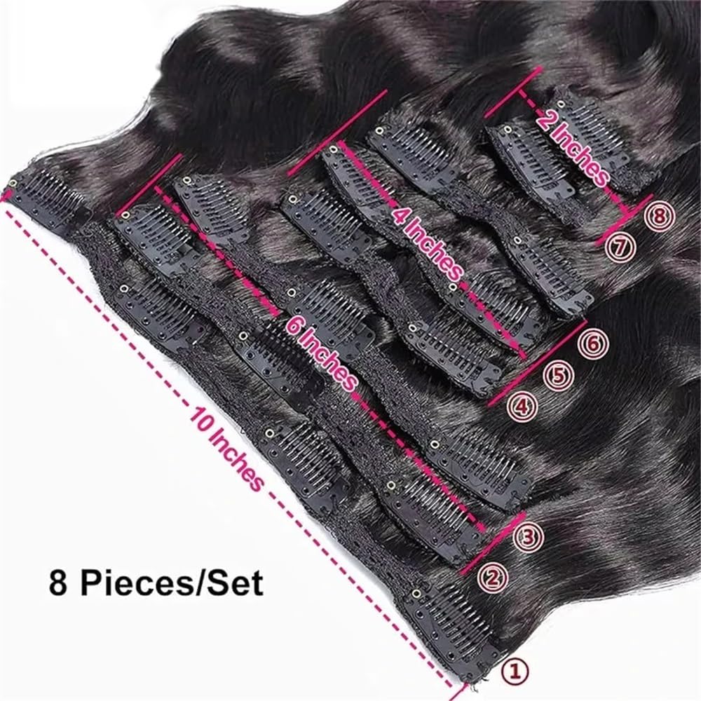 Body Wave Clip Ins przedłużki z prawdziwych włosów, falowane, na całą głowę, dla czarnoskórych kobiet, naturalne, prawdziwe włosy Remy, grube końcówki, 120 g, 35,6-66 cm